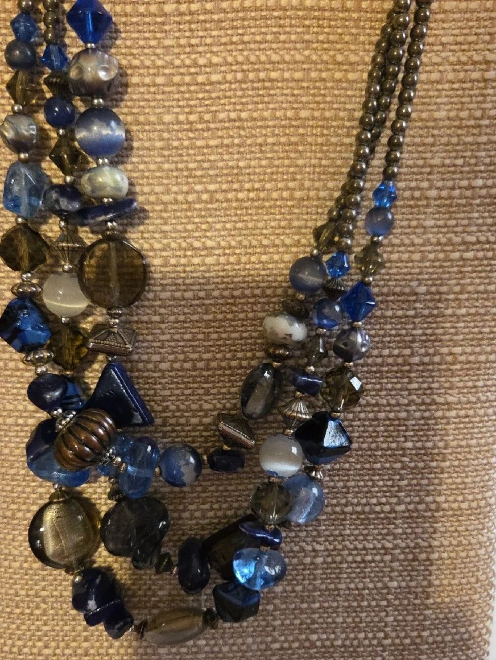 Chico's Multi-Strand Blue and Gray Beaded Necklace